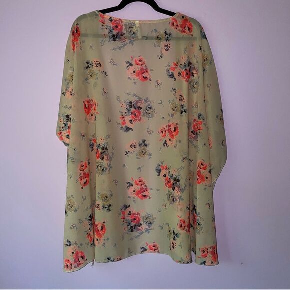 Live 4 Truth 3X Kimono Chiffon Cream Open Front Cardigan Pink Floral - Picture 8 of 10